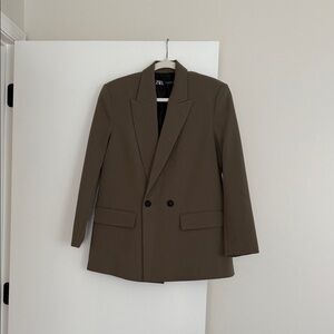 ZARA Oversized Olive Green Double-Breasted Blazer